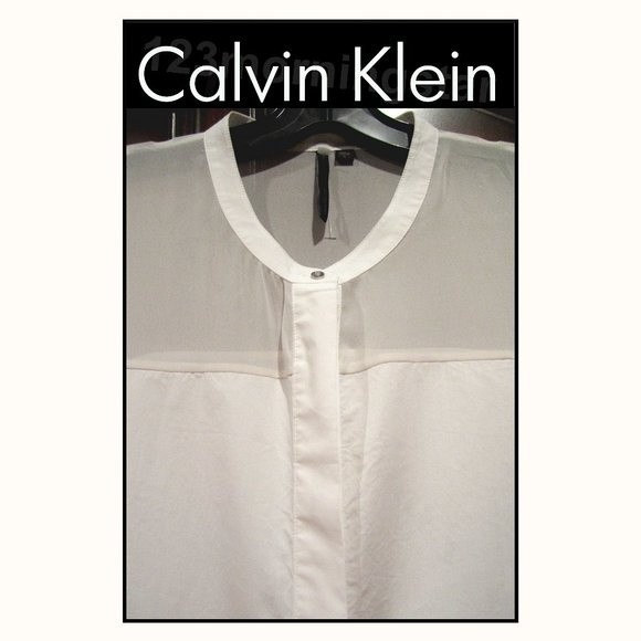 Calvin Klein Jeans NEW Soft Girl Semi-Sheer Panels Mandarin Collar Blouse L - Picture 3 of 11